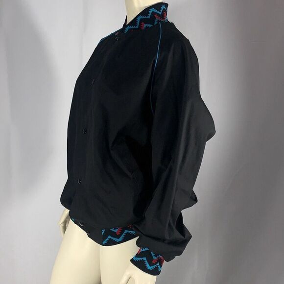 Vintage Black Aztec Snap Down Bomber Jacket Size Large - Picture 6 of 13